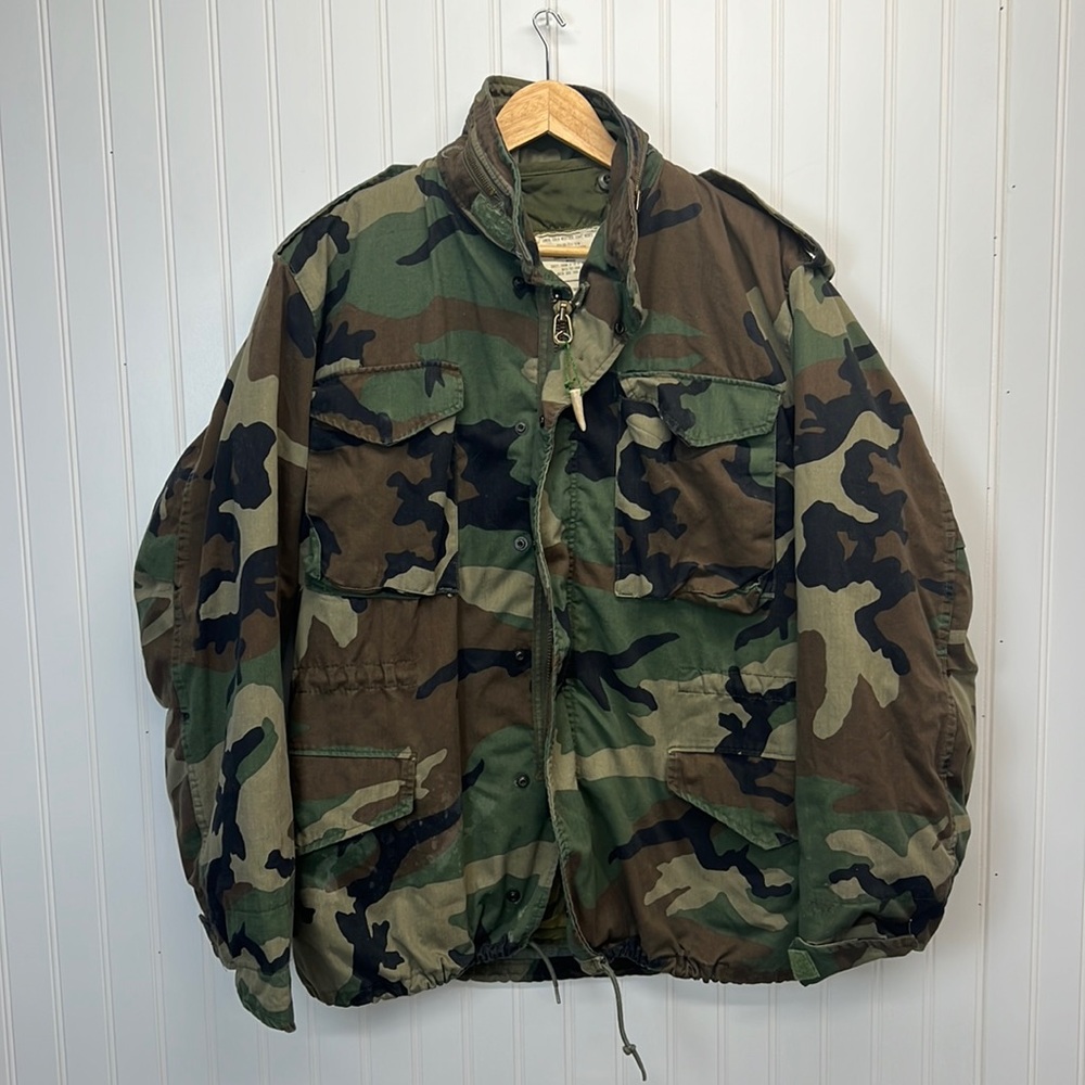 Vintage‎ Woodland Camo M-65 Cold Weather Field Coat W/ Liner Sz M